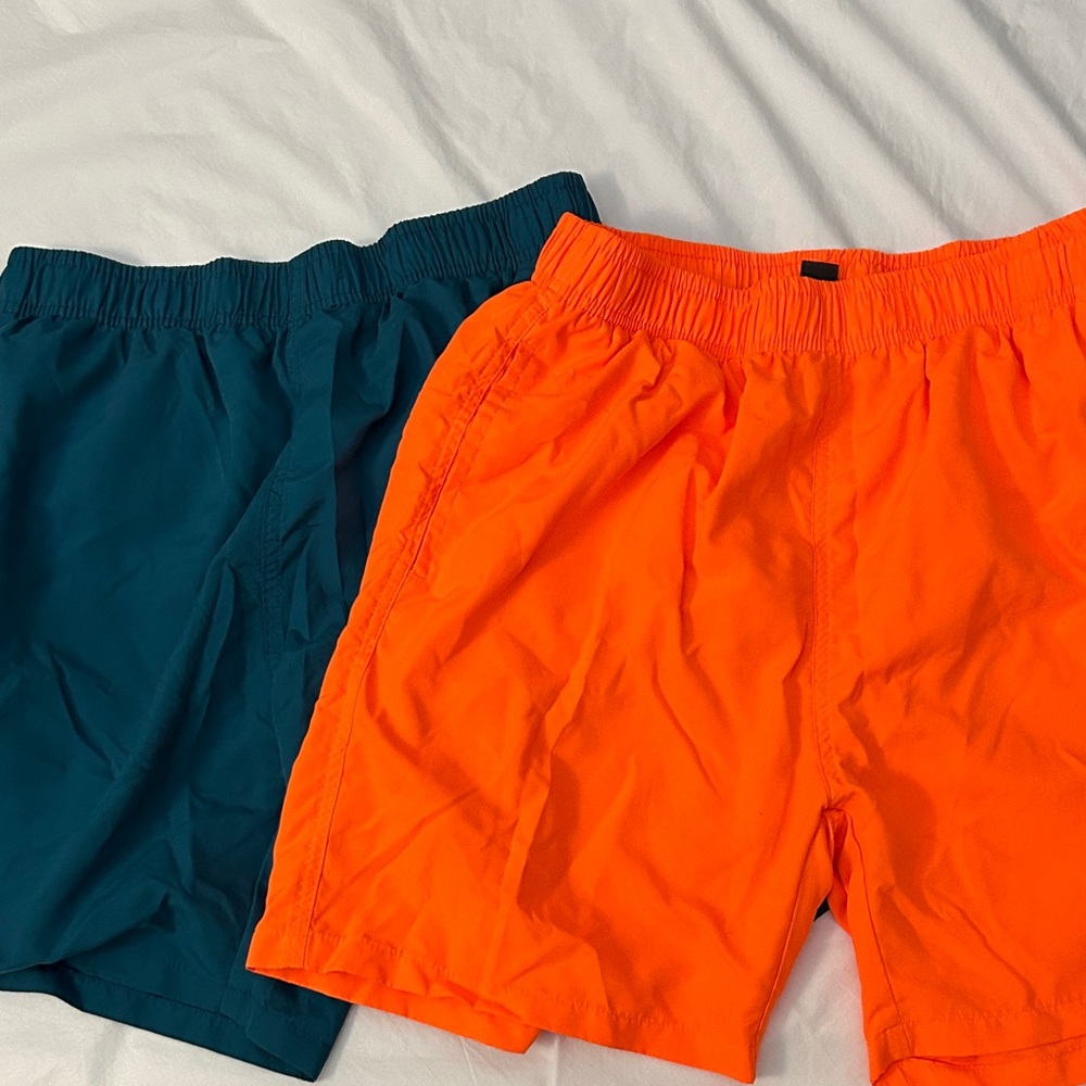 Two Bright Orange and Teal Shorts with pockets!